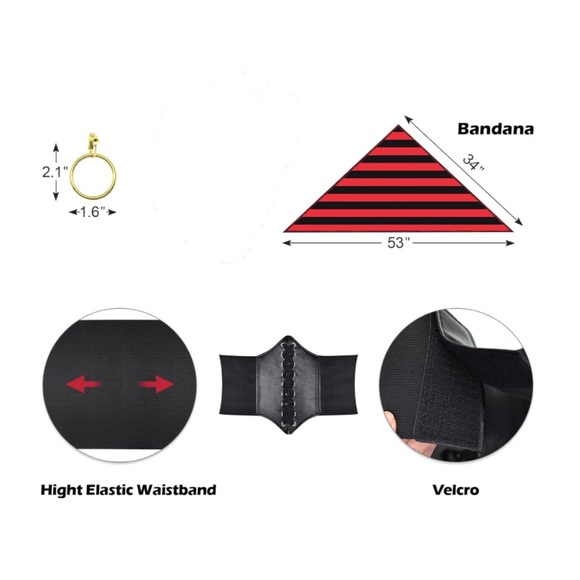 4 Piece Pirate Costume Set For Women - Top, Belt, Earring, Head Scarf 2XL Top - Picture 4 of 5